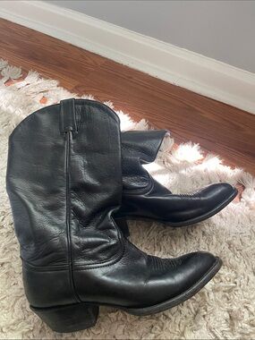 Tony Lama Black Leather Western Heeled Boots